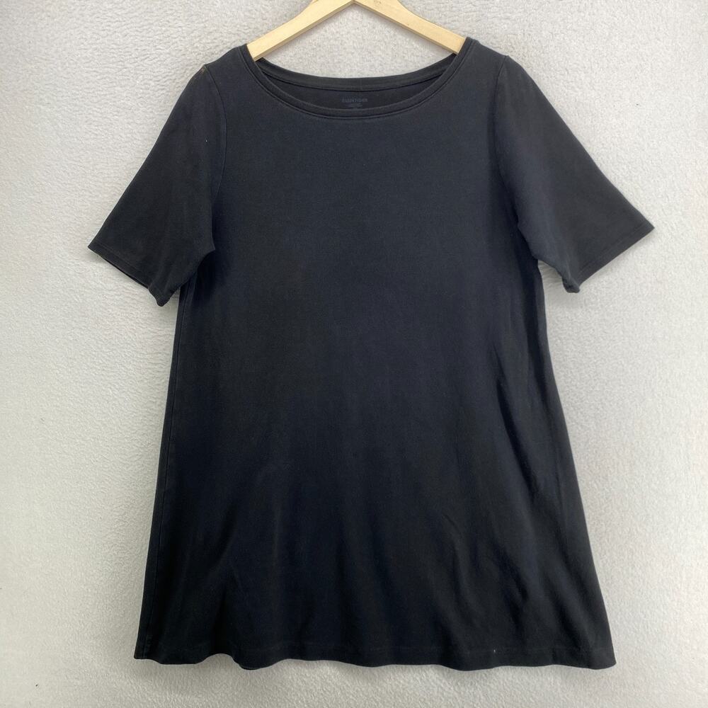 EILEEN FISHER Dress S Organic Cotton Interlock Jersey Tunic Elbow Sleeve Black